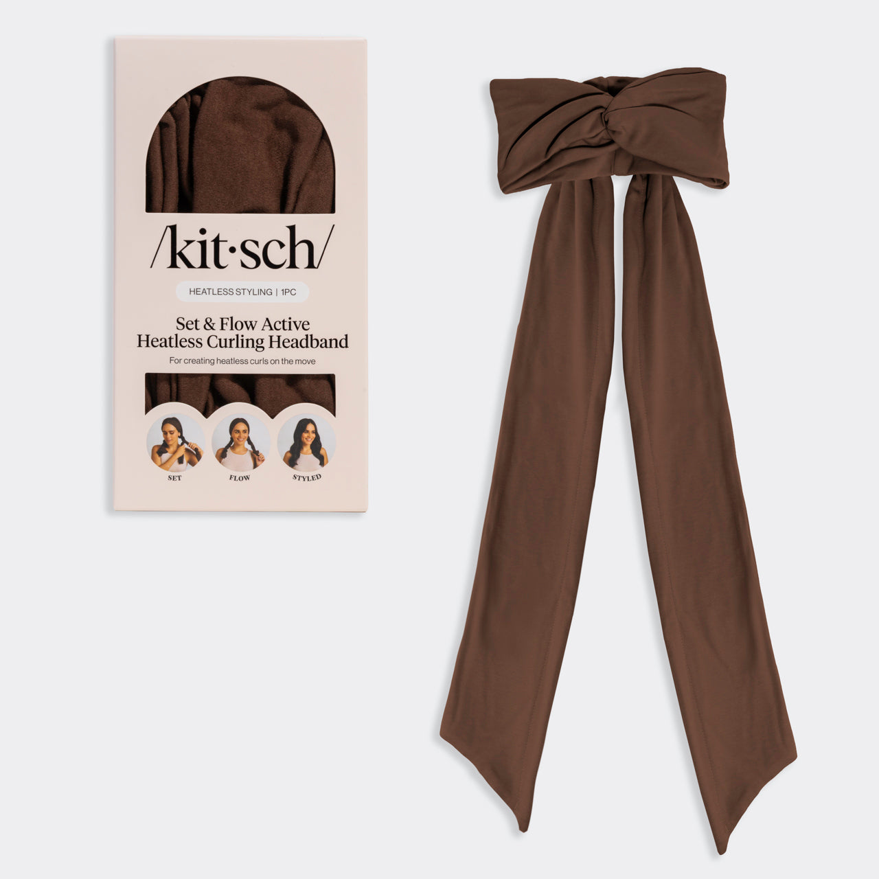 Heather Gray Set & Flow Active Curling Headband - Chocolate Brown Set & Flow Active Curling Headband