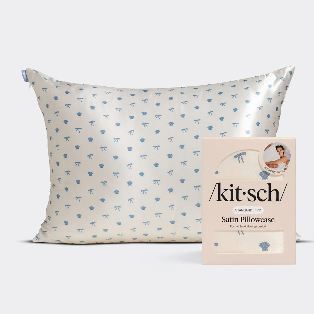 Satin Pillowcase in Pearlized Cream & Coastal Blue Print